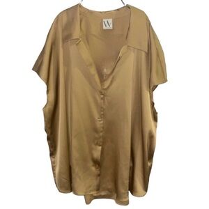 Relaxed Silky Camp Shirt Blouse in Rich Gold Perfect XXL 18/20 2X